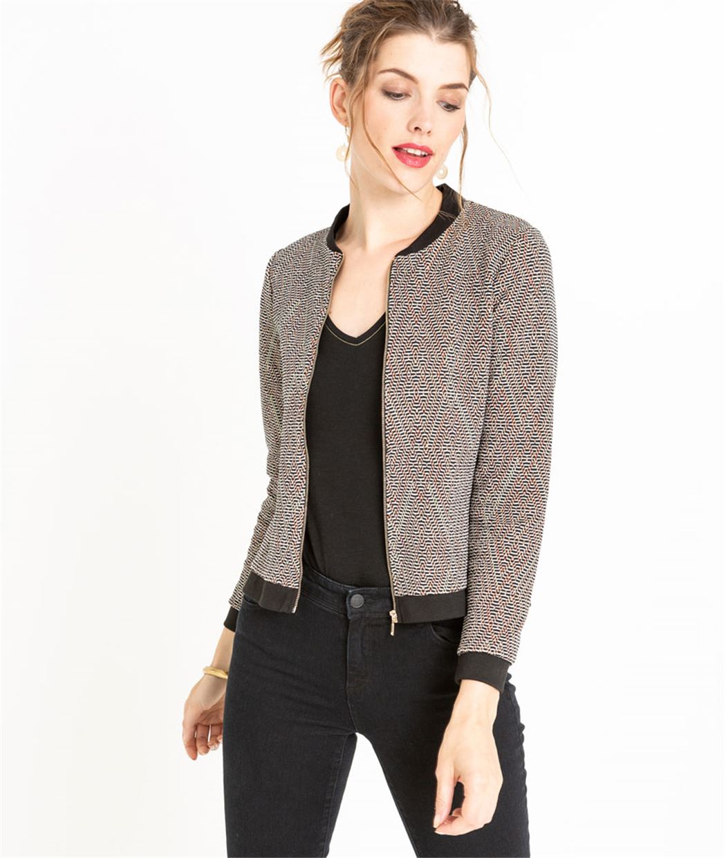 Veste bomber femme en maille GRIS - Grain de Malice