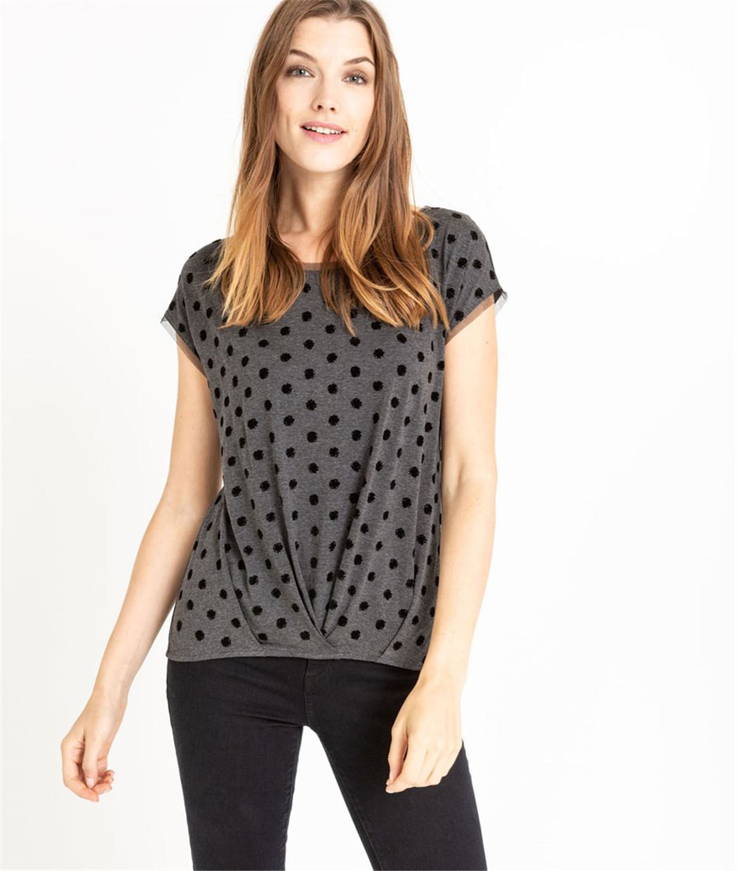 T-shirt femme à pois GRIS