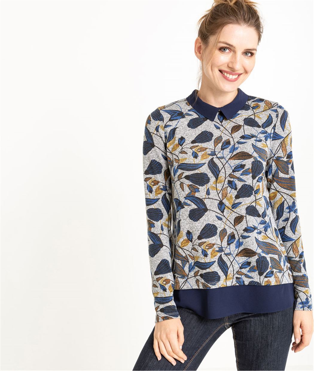 Pull femme 2 en 1 gris à motifs colorés GRIS
