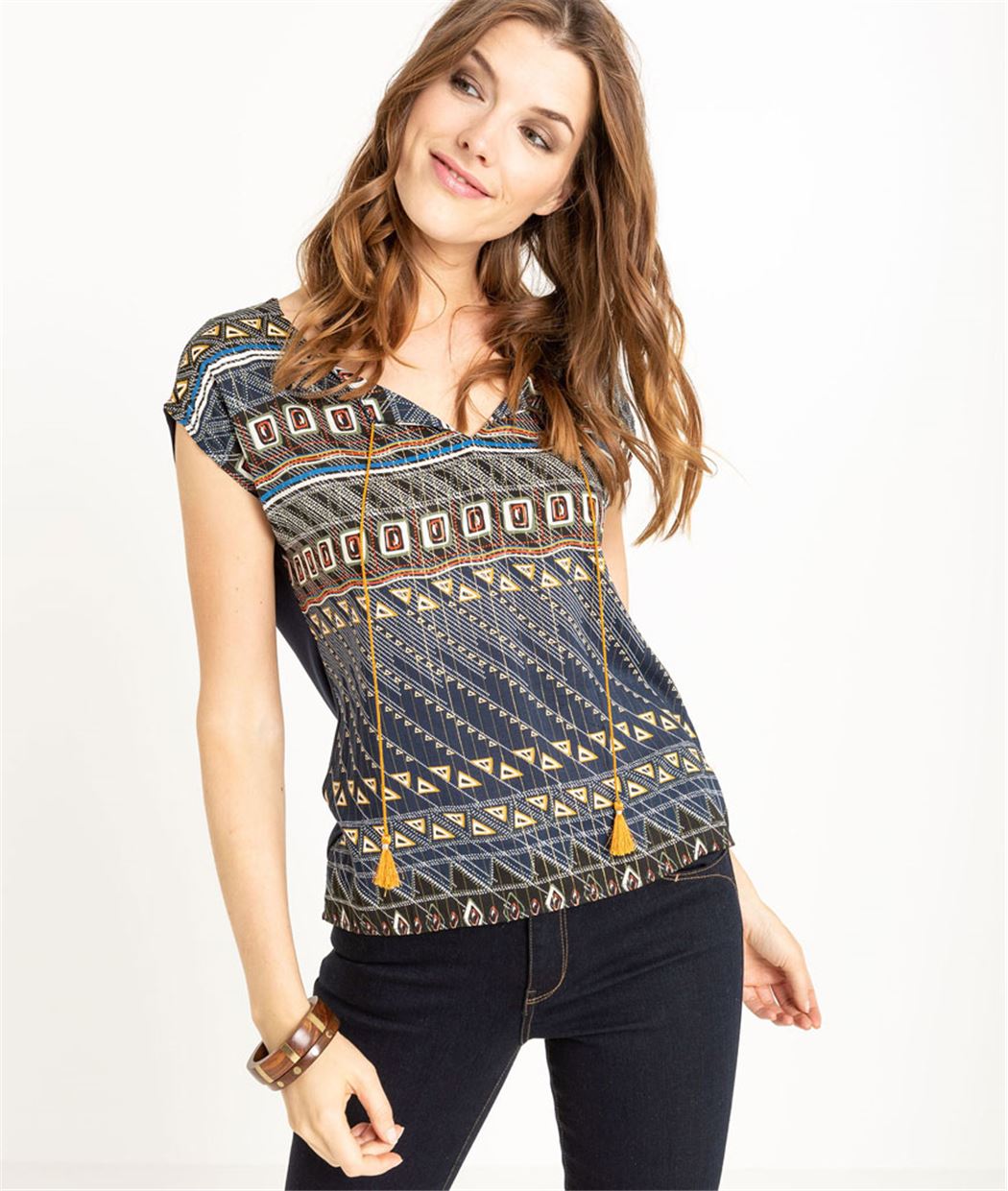 T-shirt femme imprimé géométrique MARINE