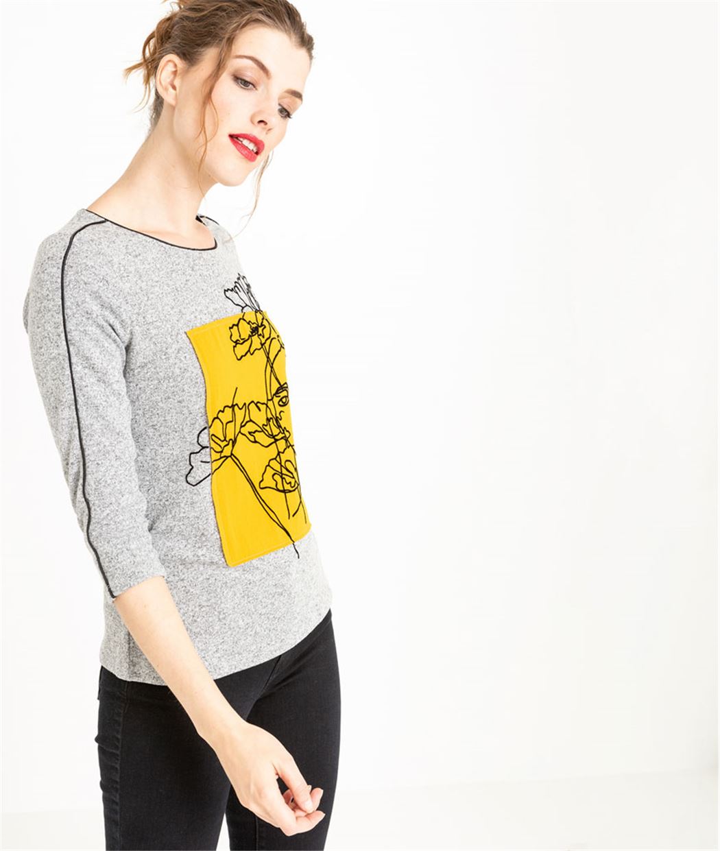T-shirt femme gris avec dessin GRIS