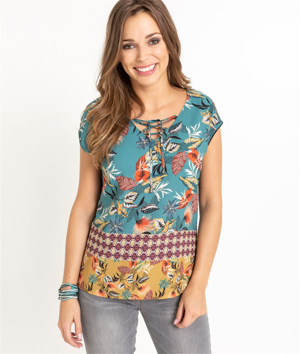 T-shirt femme imprimés fleuris VERT