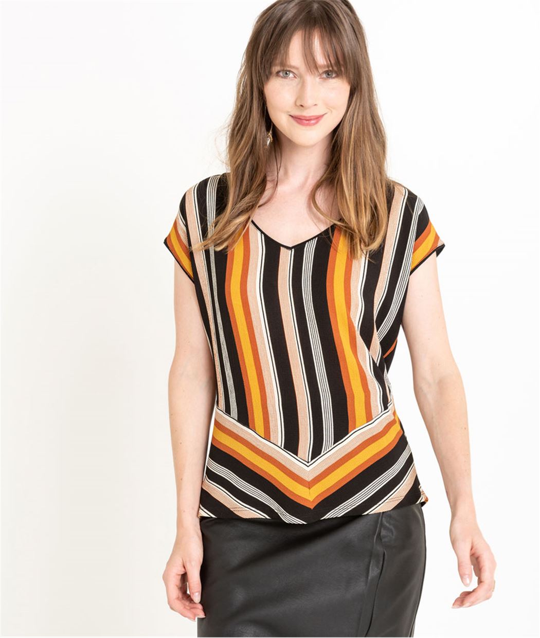 T-shirt femme bimatière à rayures NOIR