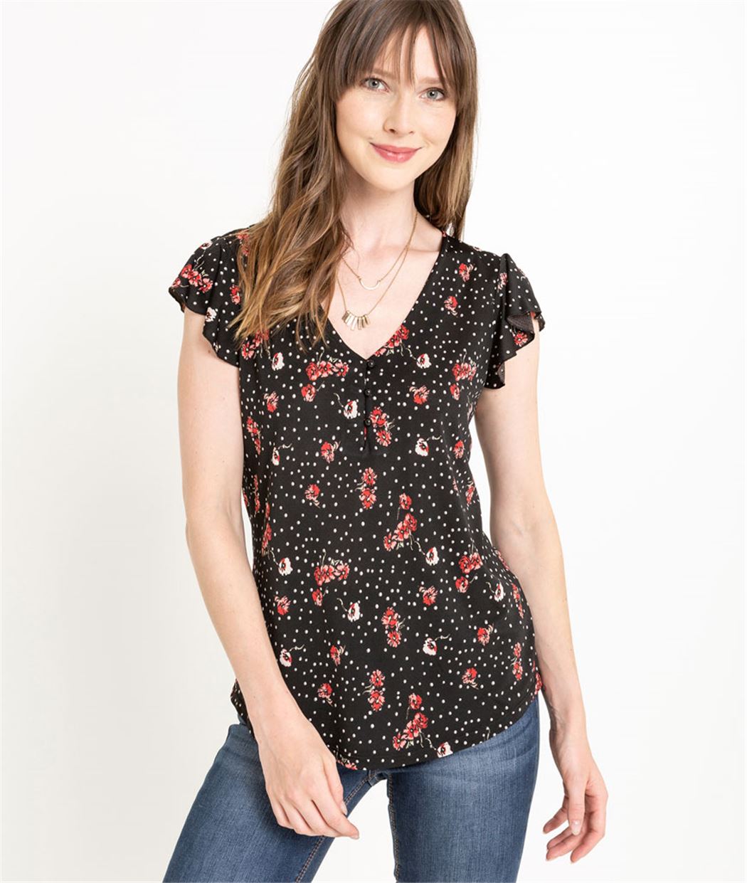 T-shirt femme manches volantées NOIR