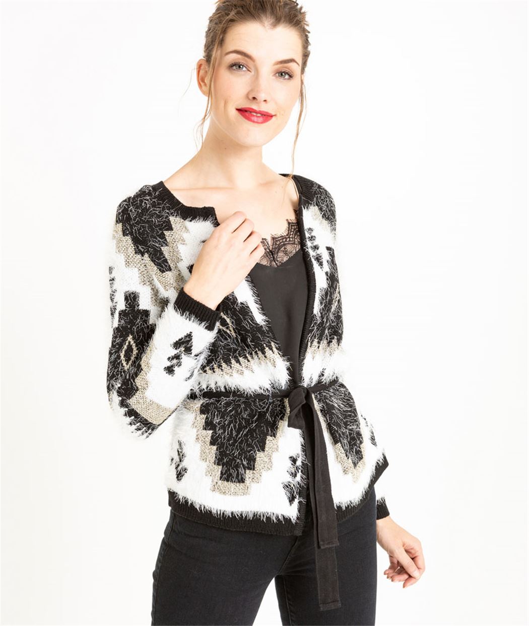 Gilet femme motif graphique NOIR