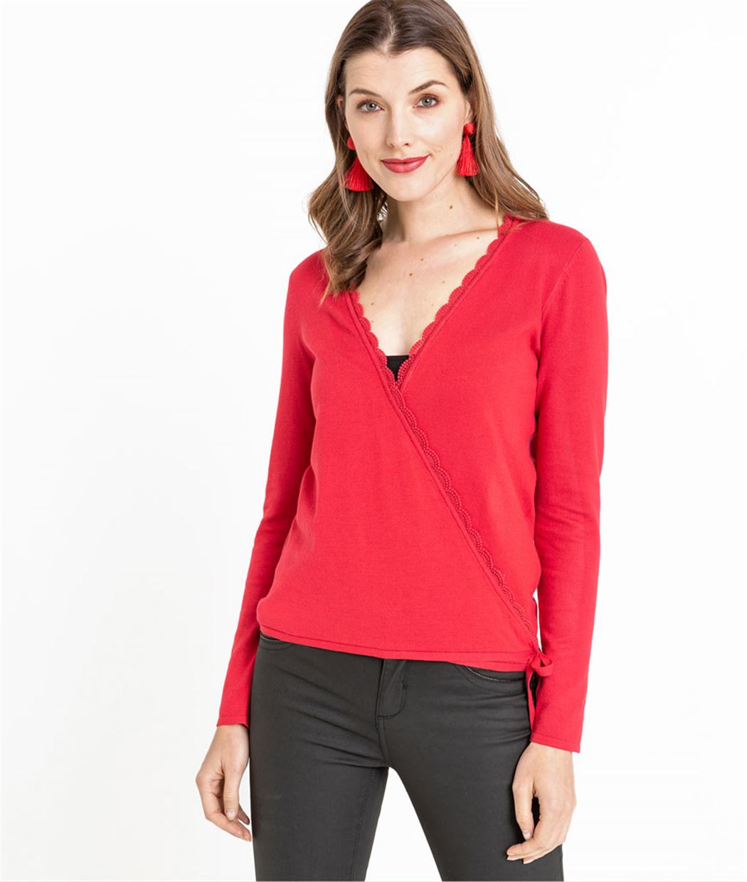 Gilet femme cache-coeur rouge ROUGE