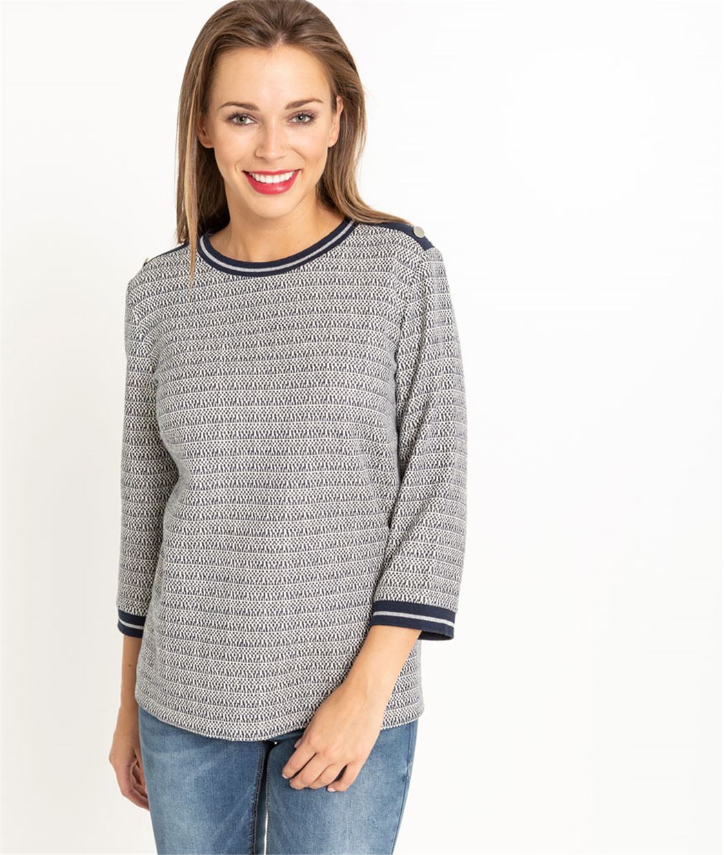 Sweat femme avec bord côte ECRU