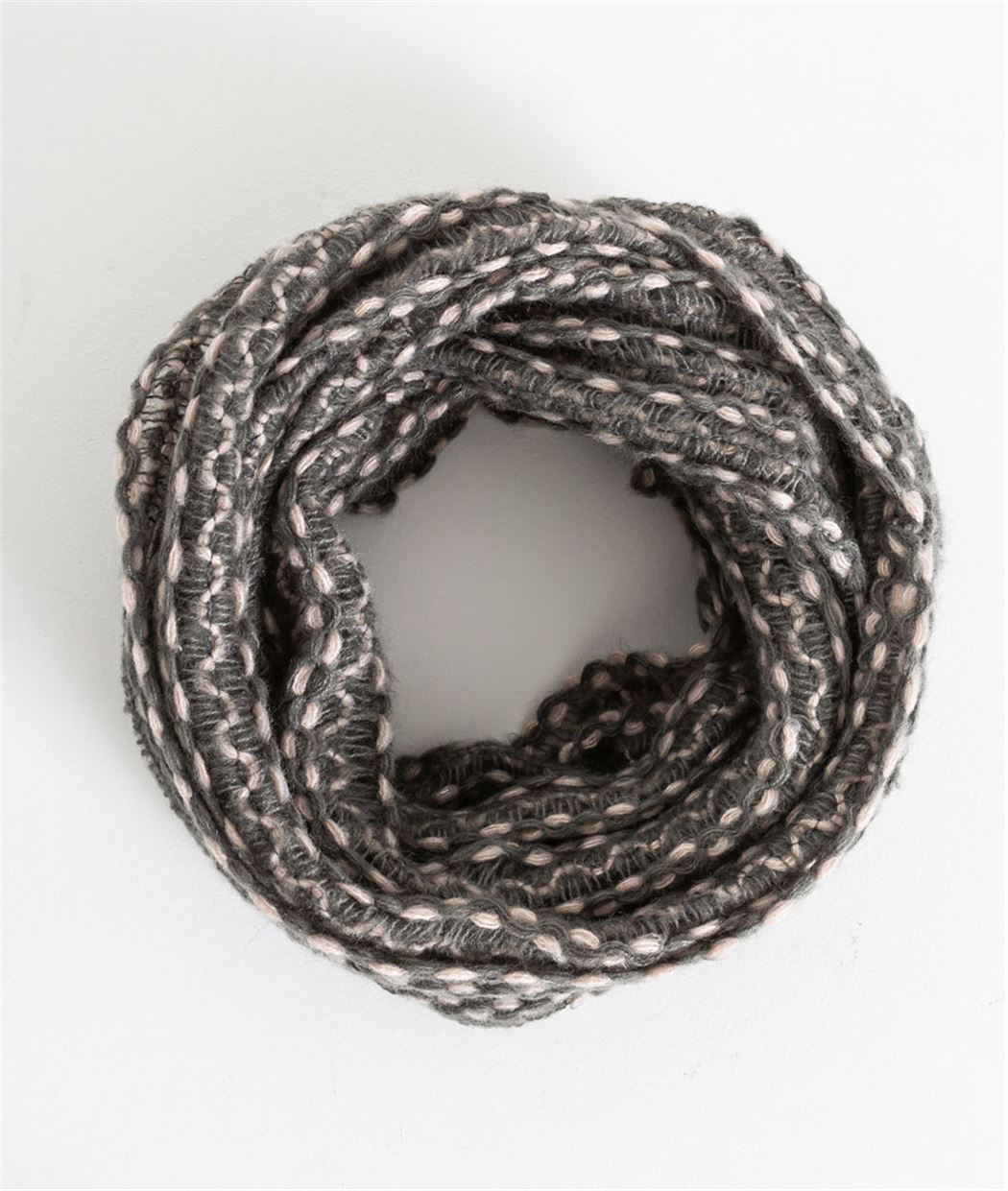 Snood femme en tricot gris et rose GRIS