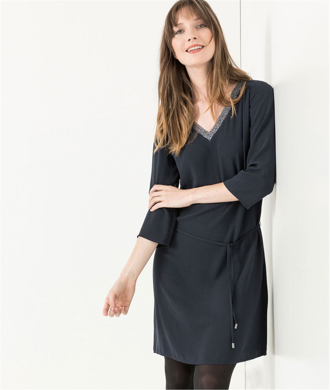 Robe femme marine avec ceinture MARINE