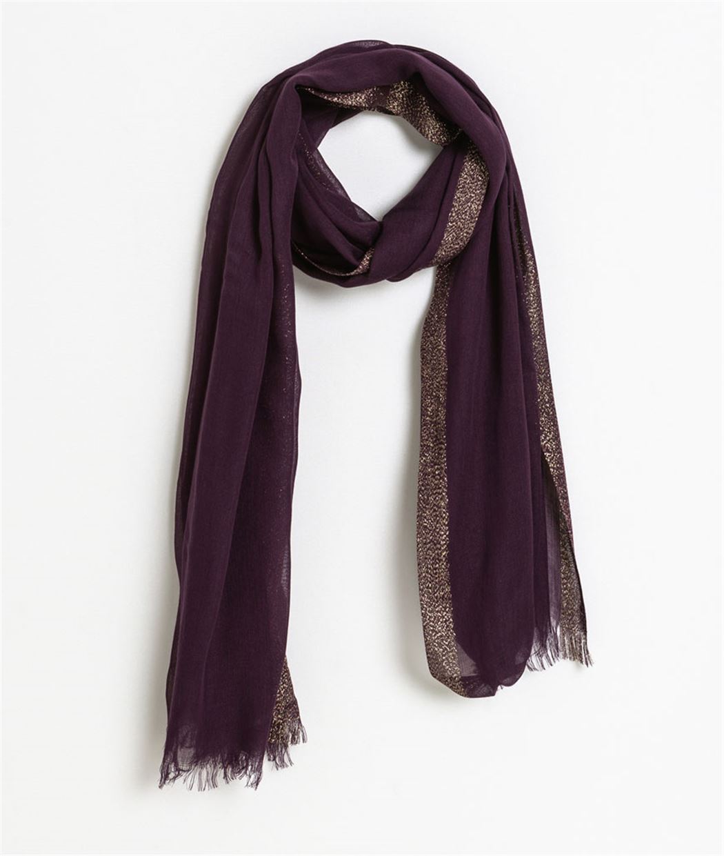 Foulard femme coloré avec bord brillant PRUNE