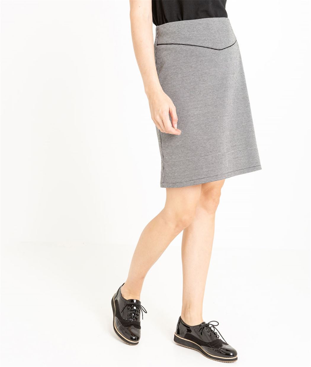 Jupe femme en maille motif pied de coq GRIS
