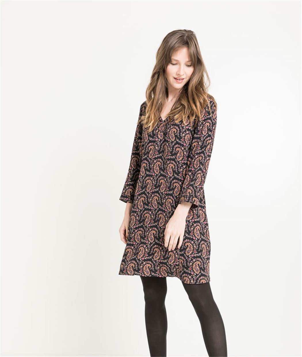 Robe femme imprimée col V NOIR