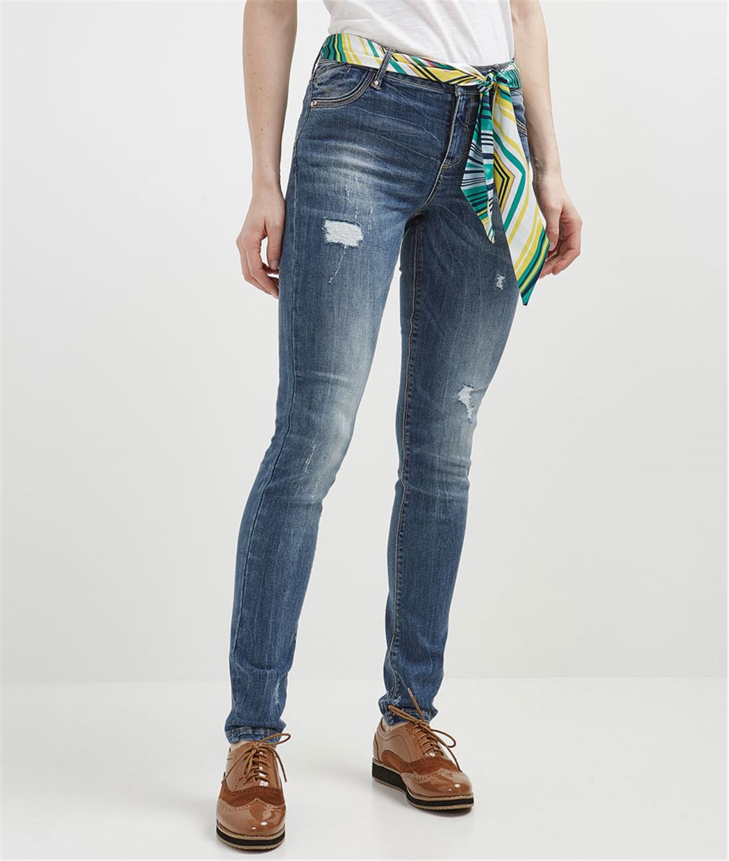 Jean slim femme avec ceinture foulard STONE