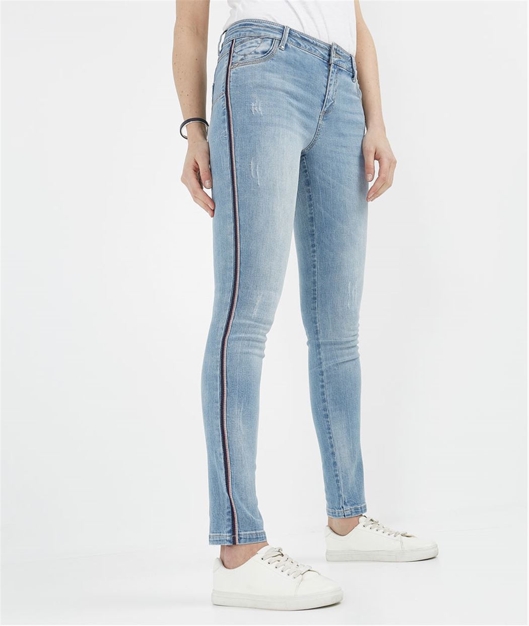Jean slim femme avec ceinture foulard BLEACHED