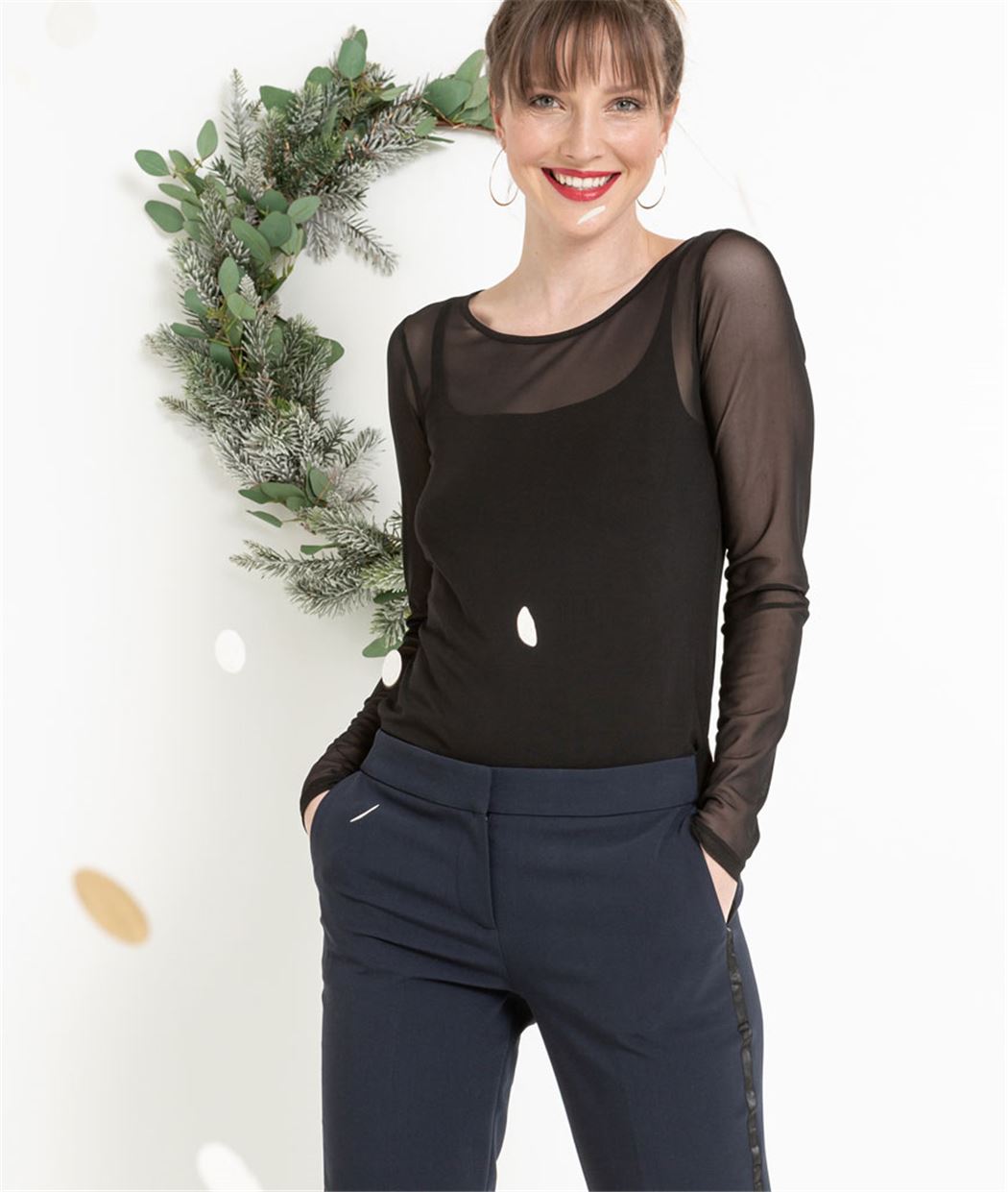 T-shirt femme en résille noir NOIR