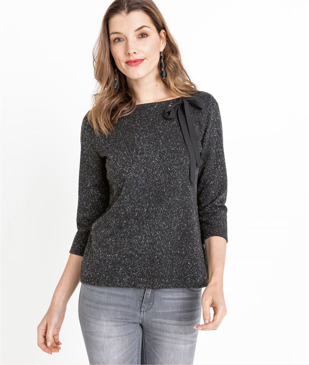 Sweat femme gris avec ruban NOIR