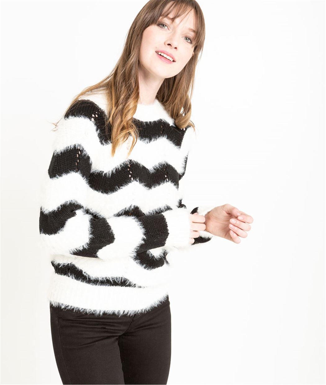 Pull femme chevrons noir et blanc NOIR