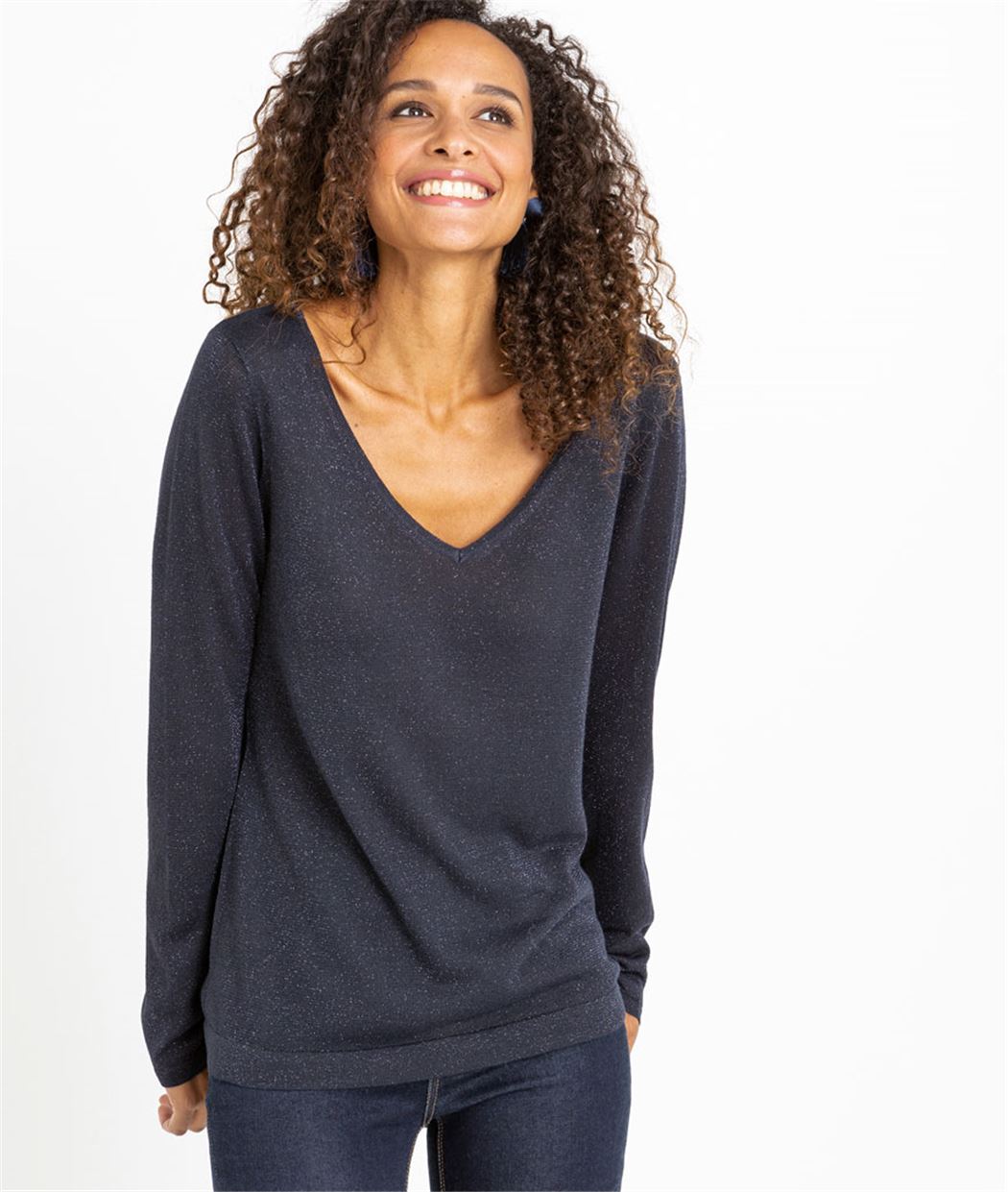 Pull fin uni et brillant MARINE