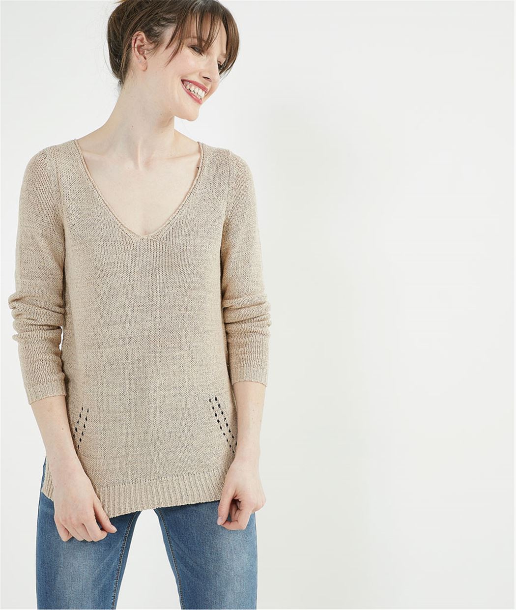 Pull femme fin en maille BEIGE