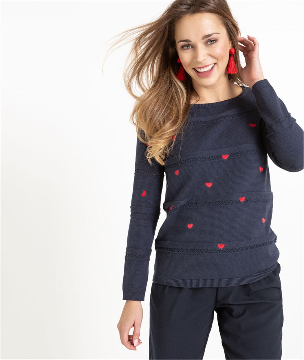 Pull femme marine avec motif coeur MARINE