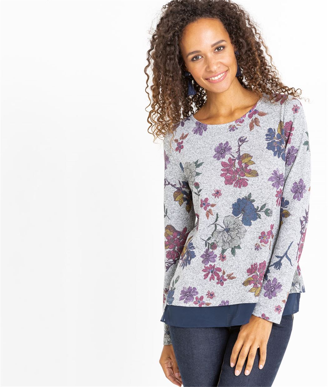 T-shirt femme fleuri ouvert dans le dos GRIS