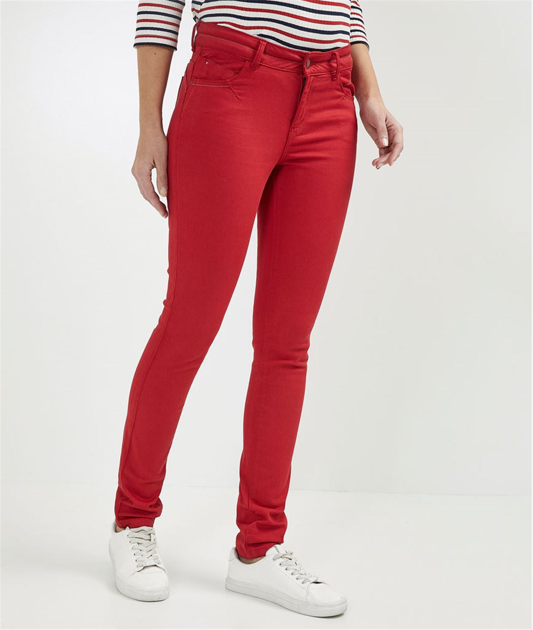 Pantalon femme slim push up couleur ROUGE