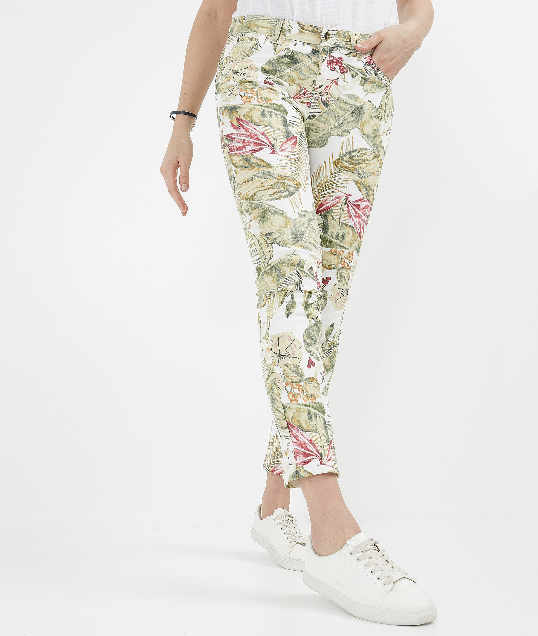 Pantalon femme raccourci uni ECRU