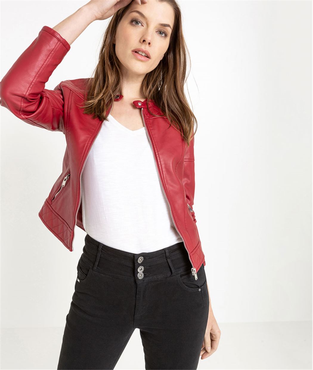 Blouson femme imitation cuir ROUGE