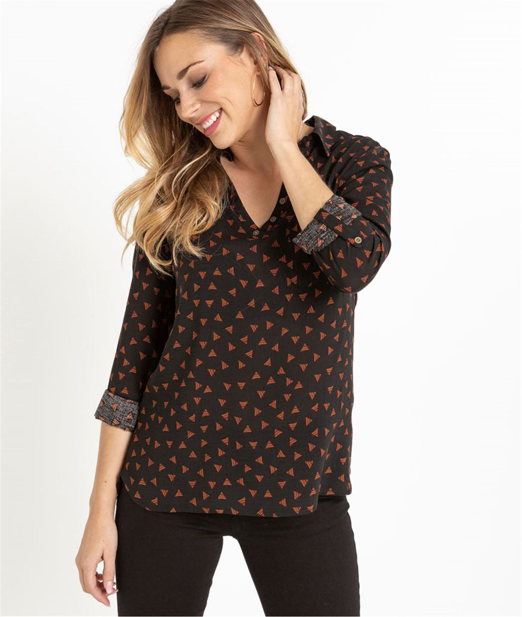Chemise femme fluide à motifs NOIR