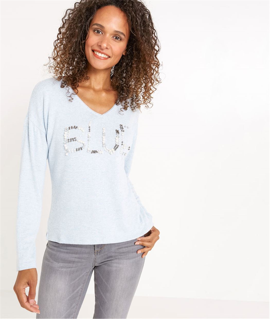T-shirt femme manches longues bleu ciel BLEU