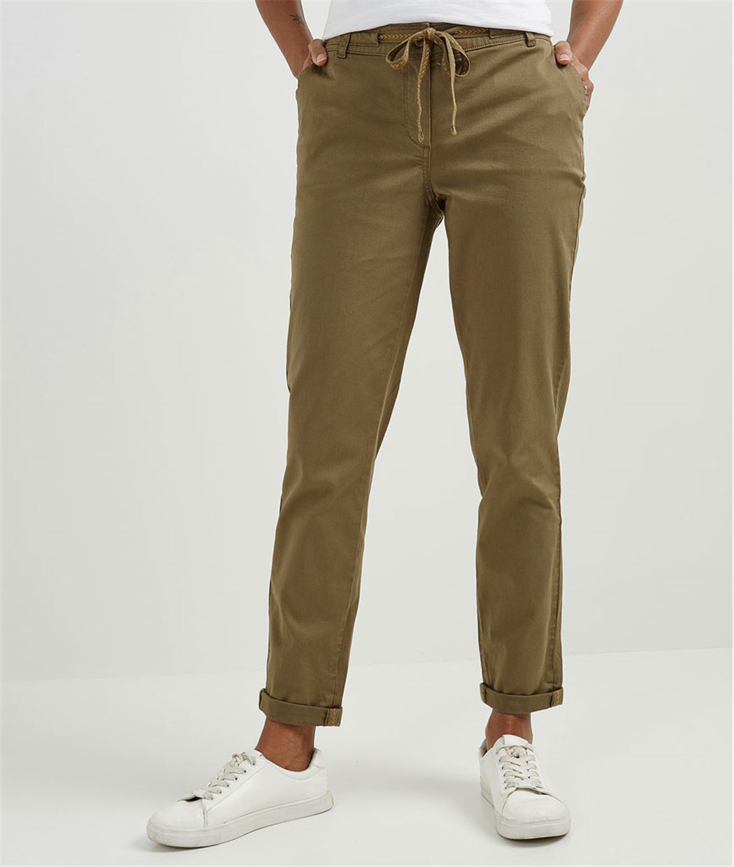 Pantalon femme chino avec ceinture KAKI