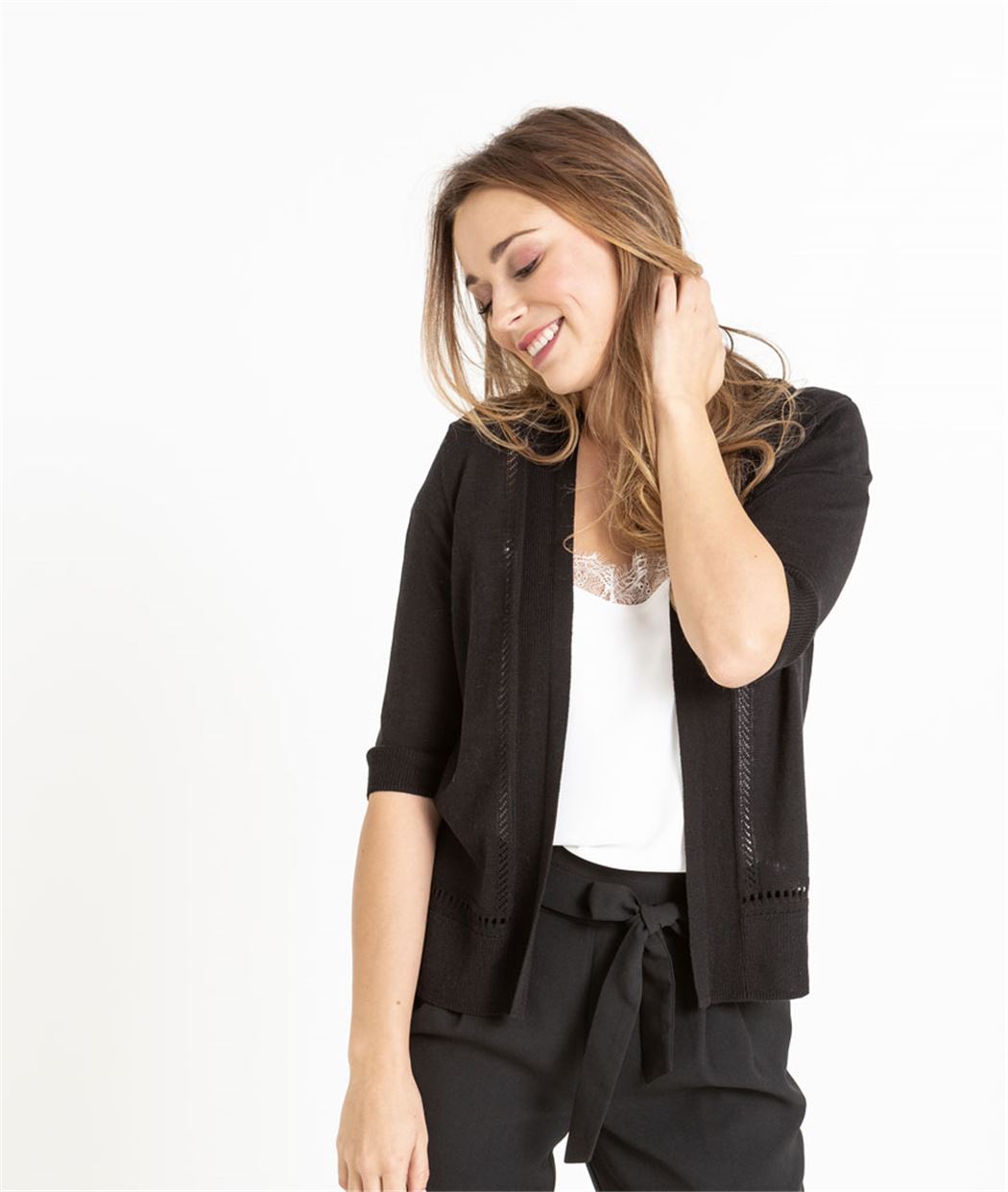 Gilet femme avec détails ajourés NOIR