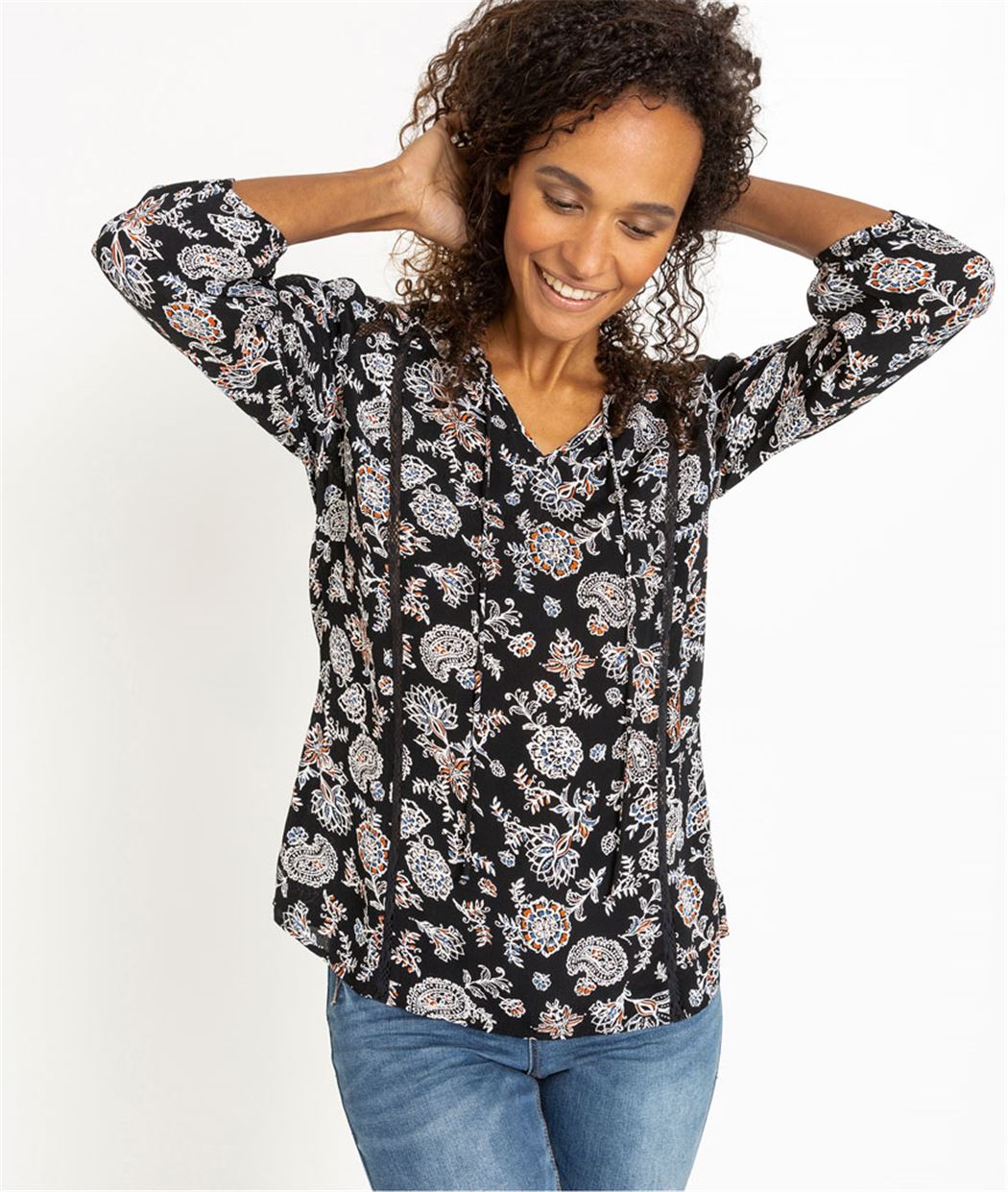 Blouse femme fleurie manches 3/4 IMP.NOIR