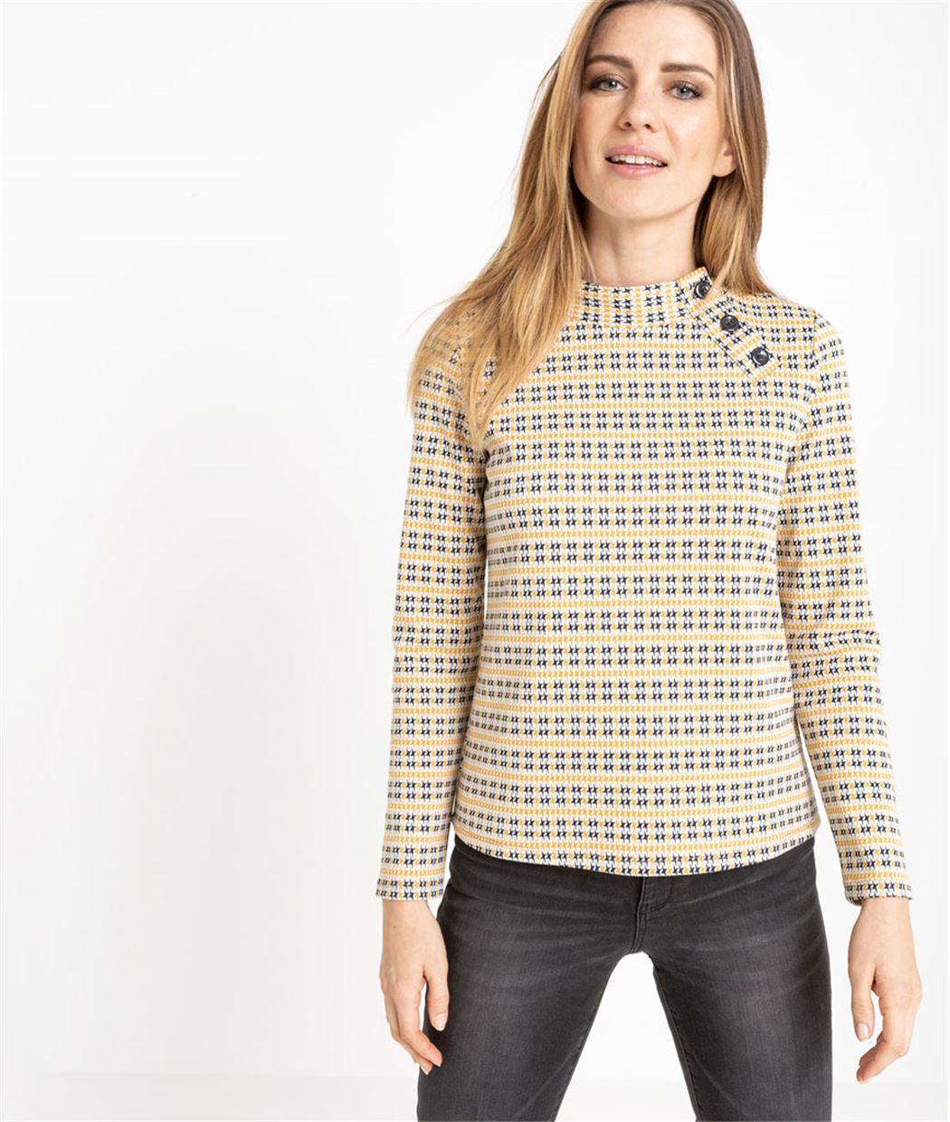 Sweat femme imprimé col montant ECRU