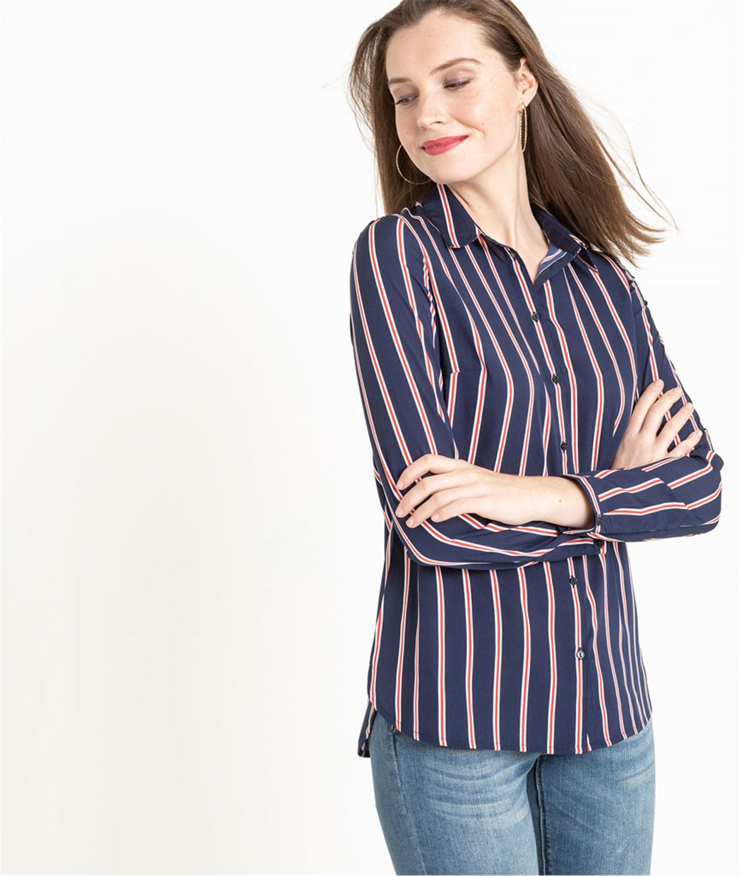 Chemisier femme fluide à rayures RAYE MARINE