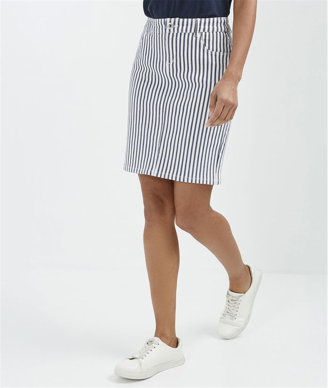 Jupe femme droite en jean de couleur RAYURE BLEU