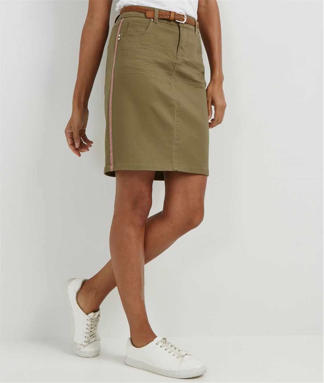 Jupe femme droite en jean de couleur KAKI