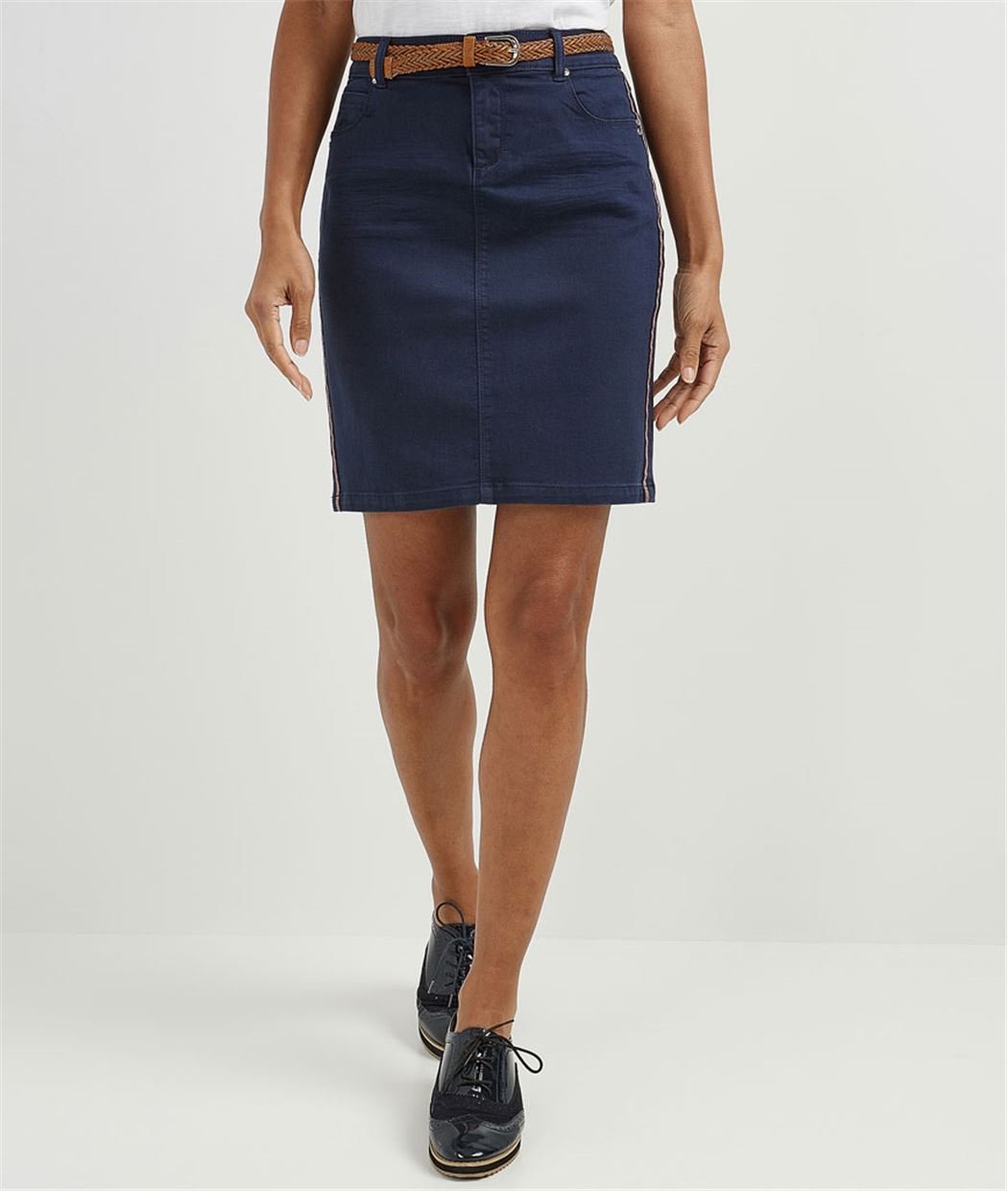 Jupe femme droite en jean de couleur MARINE