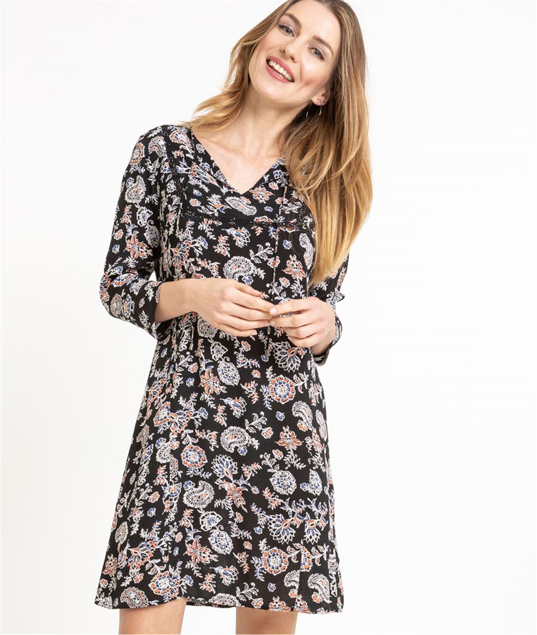 Robe femme fleurie fluide NOIR