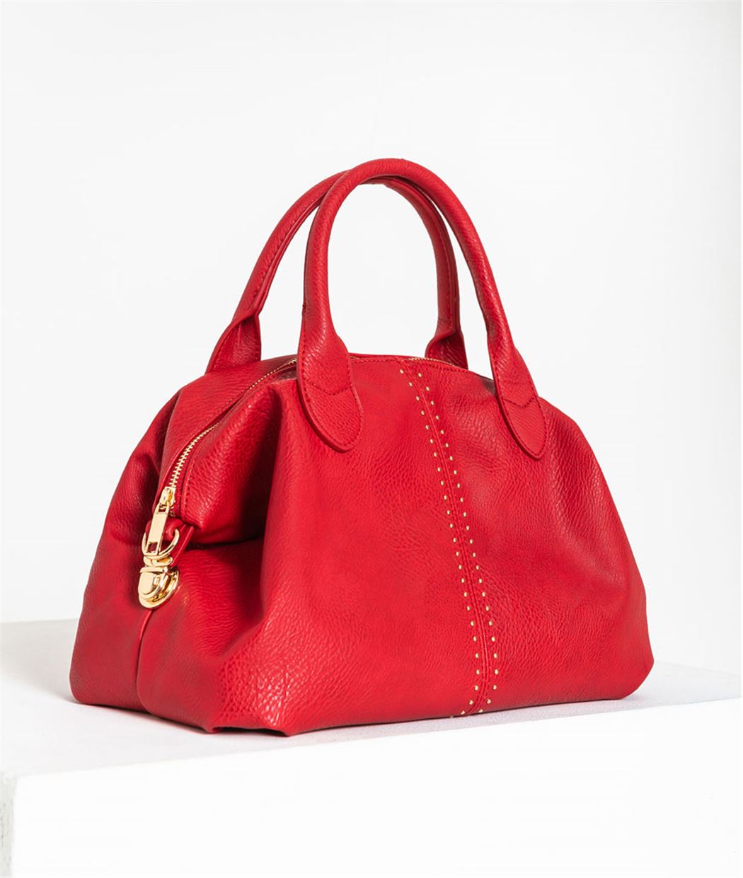 Sac à main femme uni avec clous dorés ROUGE