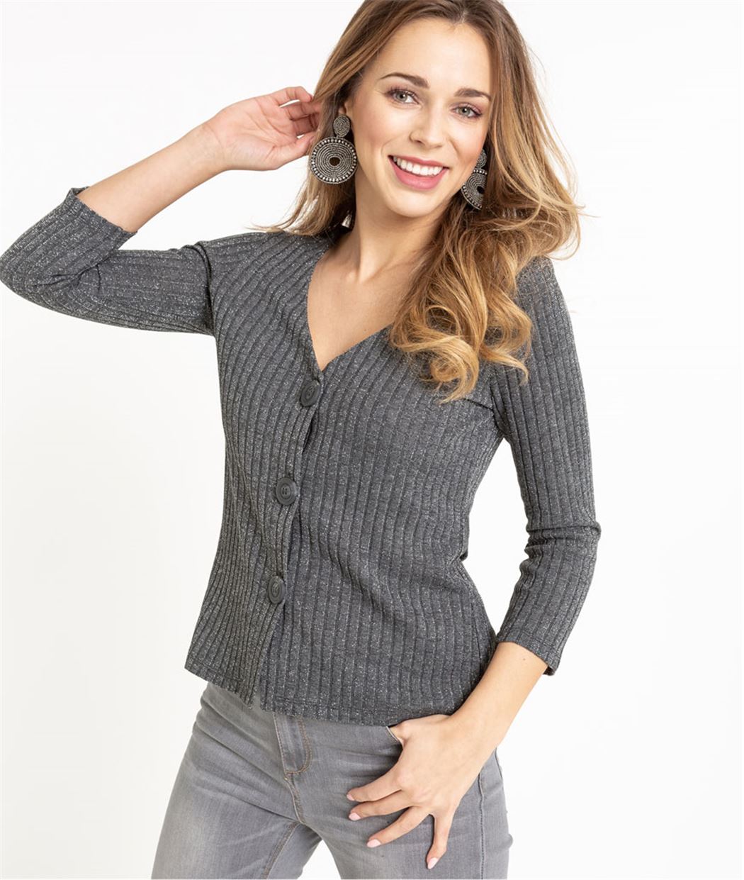 Gilet femme avec gros boutons GRIS