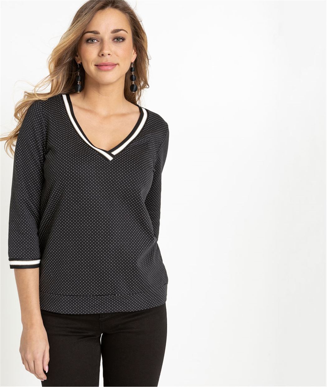 Sweat femme noir à pois blancs NOIR