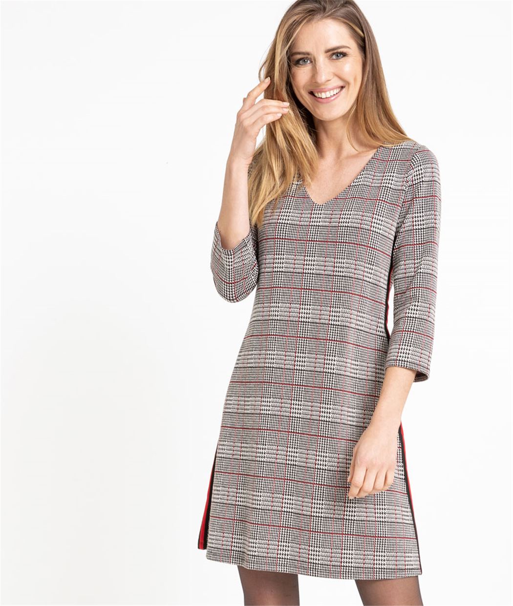Robe femme en maille à carreaux GRIS