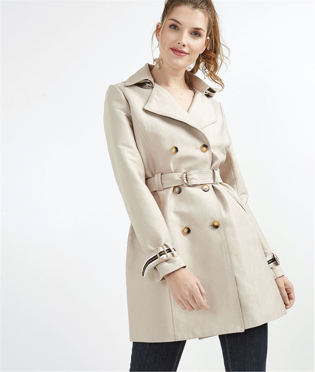 trench femme uni avec capuche beige grain de malice trench femme uni avec capuche beige grain de malice
