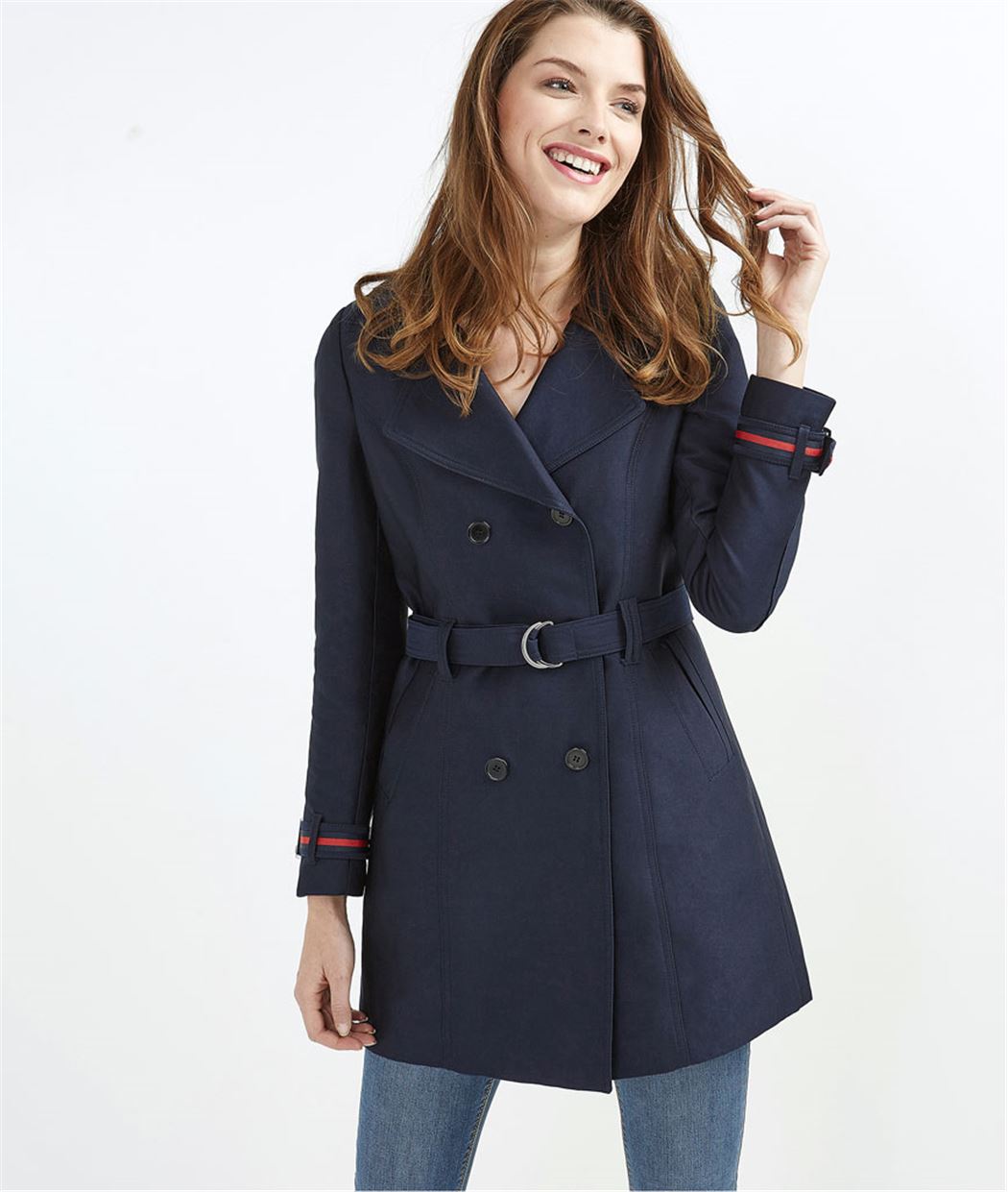 Trench femme uni avec capuche MARINE - Grain de Malice