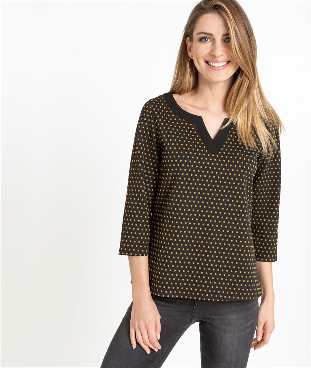 Sweat femme en coton à pois NOIR