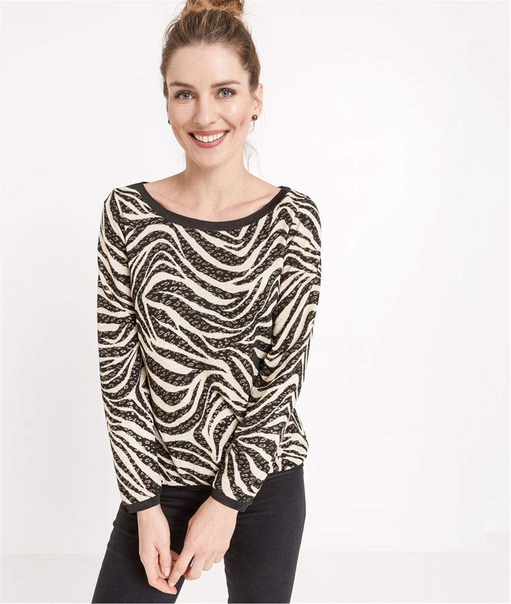 Pull femme imprimé animal ECRU