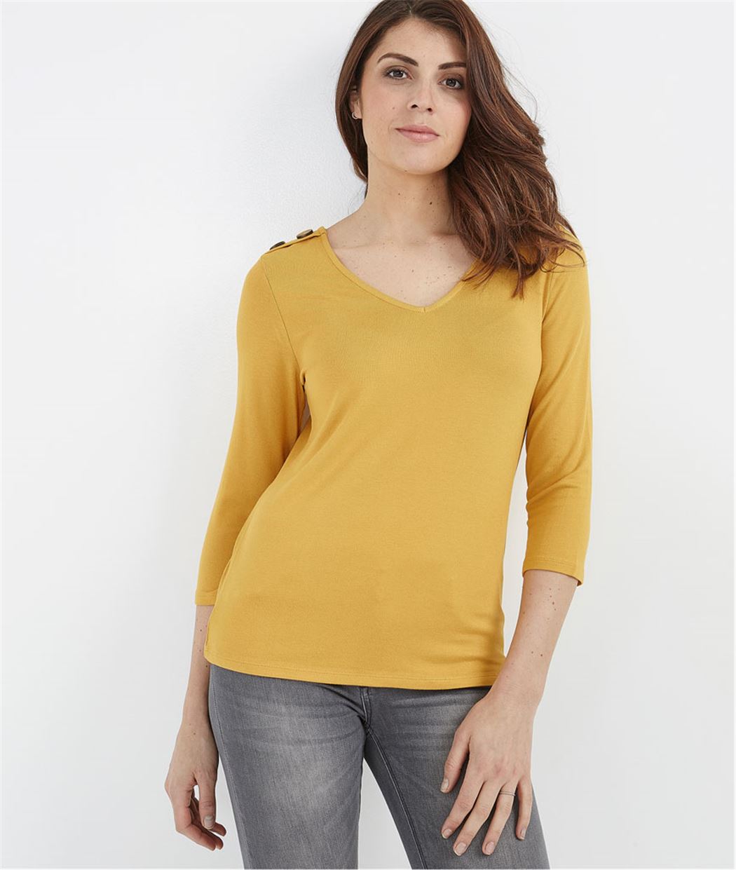 T-shirt femme manches 3/4 avec boutons SAFRAN