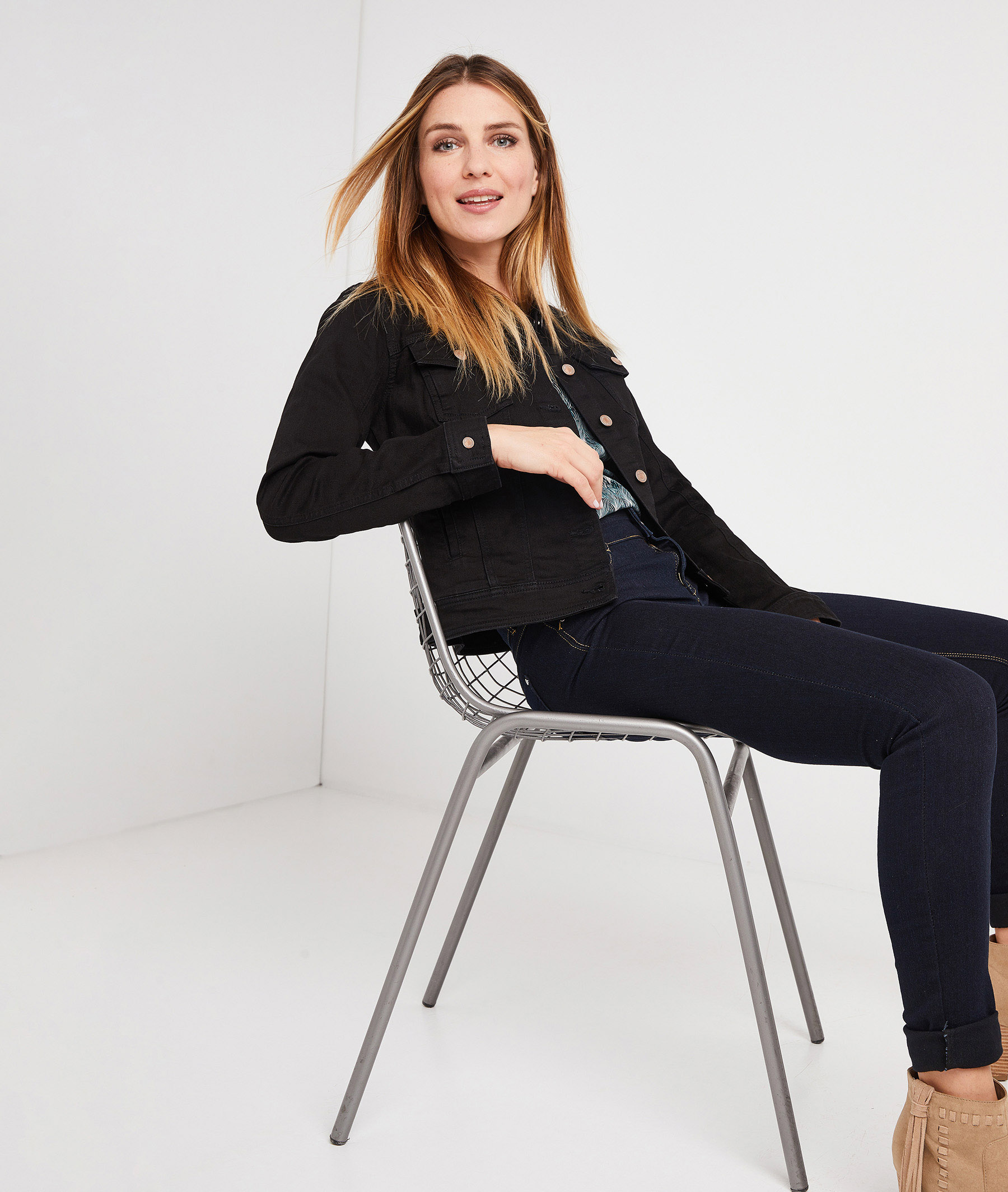 Veste en jean avec boutons BLACK WASHED