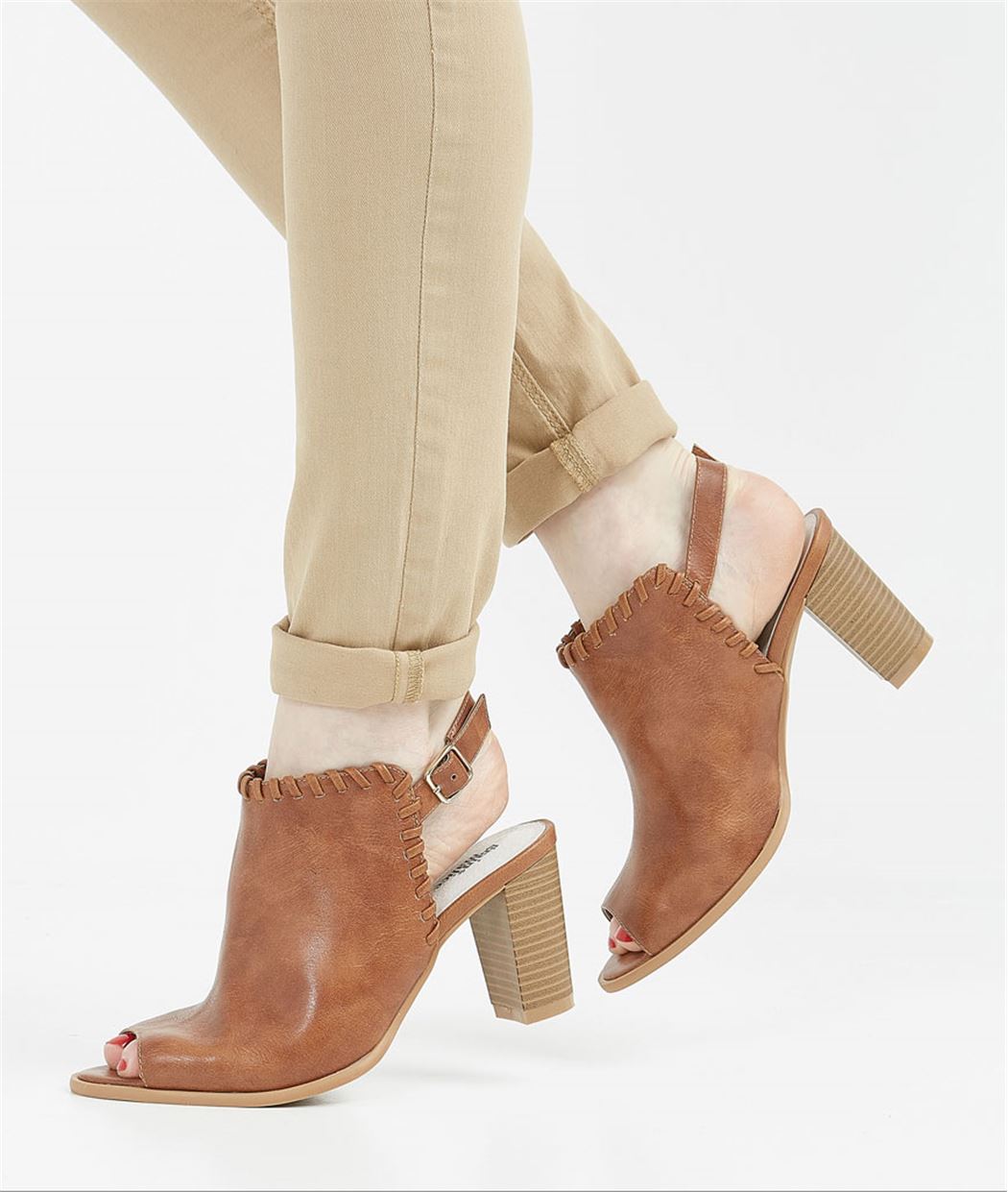 Chaussures femme à talon et bout ouvert CAMEL